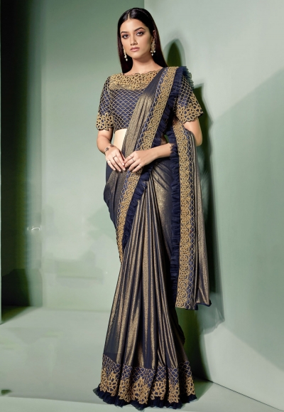 Blue shimmer party wear saree  5302